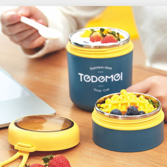 710ML TEDEMEI S.S INS DOUBLE LAYER LUNCH BOX WITH FOLDABLE SPOON (480-7)