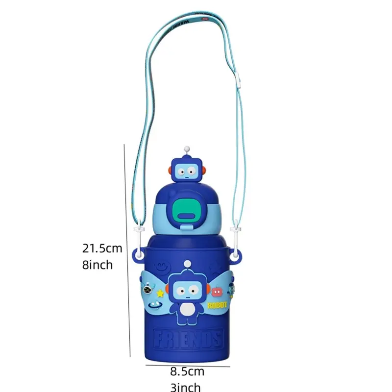 Warm Friends Premium Water Bottles| Stainless Steel Insulated water Bottle with Silicone Sleeves and Strap | Cute Cartoon Character Decorative Sipper for Kids | 450 Ml | Assorted Colors | Box Packing