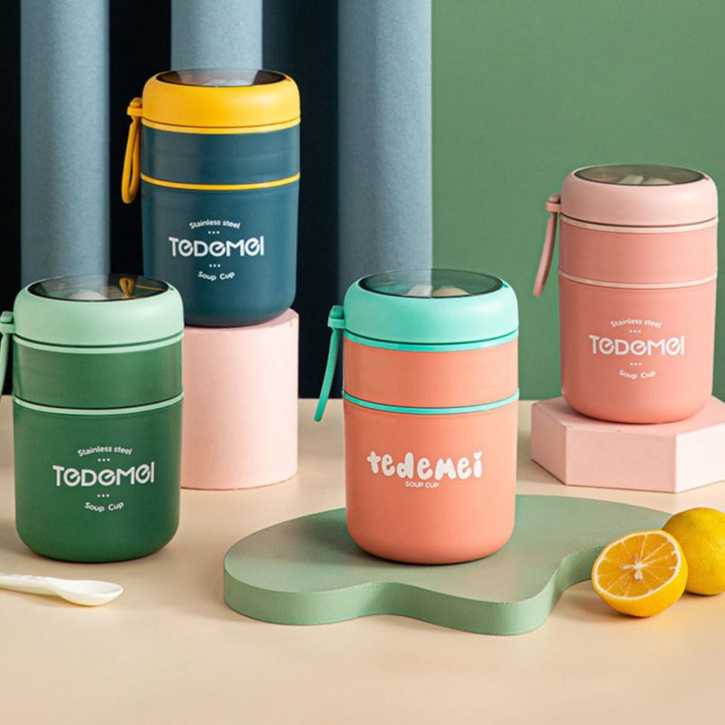 710ML TEDEMEI S.S INS DOUBLE LAYER LUNCH BOX WITH FOLDABLE SPOON (480-7)