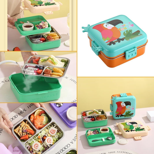 ( 7149) 3 COMPARTMENT BIG 1120+70  ML WITH CURRY BOWL STAINLESS STEEL 304 INSULATED LUNCH BOX.